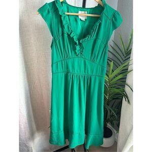 Anthropologie MAEVE Green Ruffled Girly Della‎ Dress Sleeveless Size 6